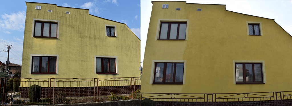 pred a po ekologickom čistení fasády rodinného domu