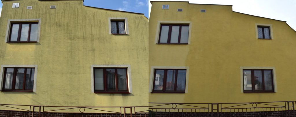 čistenie fasády rodinného domu pred a po
